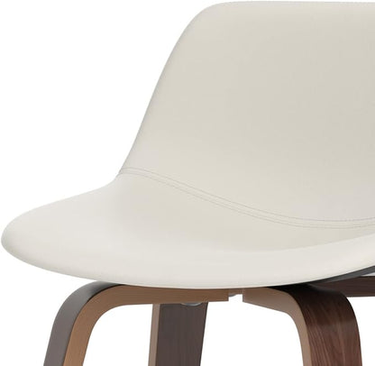 SIMPLIHOME Randolph Counter Stools (Set of 2) - 28 Inch Seat Height Upholstered Bentwood Kitchen Seats in Cream PU Faux Leather, Mid Century Modern Seating with Curved Backrest and Chrome Footrest