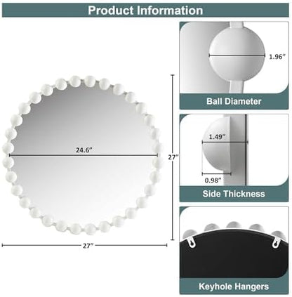 Madison Park Round Mirror, Metal Frame Circle Mirror 27 inch, Wall Art Decor Mounted Hanging for Entryway, Bathroom, Hallway, Living Room, Vanity, Marlowe, White