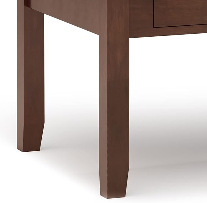 SIMPLIHOME Artisan Coffee Lift Top Table - 46 inch Wide Solid Wood Contemporary Cocktail Table in Russet Brown, Living Room with Hidden Storage Compartment, Open Shelf, and Square Knobs