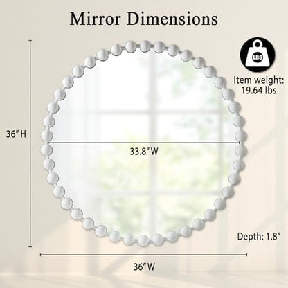 Madison Park Round Mirror, Metal Frame Circle Mirror 36 inch, Wall Art Decor Mounted Hanging for Entryway, Bathroom, Hallway, Living Room, Vanity, Marlowe, White