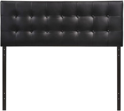 Hawthorne Collections Contemporary Tufted Button Faux Leather Upholstered Queen Headboard in Black