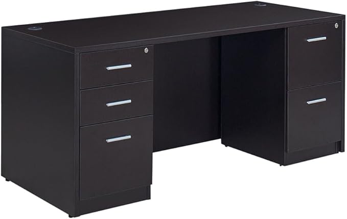 NBF at Work Double Pedestal Executive Office Desk - Durable Laminate Computer Desk with Two Drawers - Office Desk with Storage and File Cabinet - Ash Finish Work Desk for Home (72" W)
