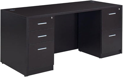 NBF at Work Double Pedestal Executive Office Desk - Durable Laminate Computer Desk with Two Drawers - Office Desk with Storage and File Cabinet - Ash Finish Work Desk for Home (72" W)