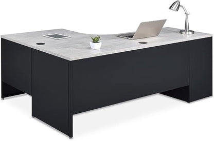 NBF Carbon L Shaped Executive Office Desk - Durable Laminate Computer Desk with 2 Drawers Pedestal - Modern Desk with Storage and File Cabinet - 72" W x 48" D Office Work Desk (Gray, Maple)