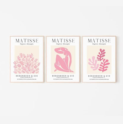 Matisse Art wall Décor Set of 3,Unframed sage Pink wall art,Truly Quality Canvas Prints for 11x14in,Art poster decoration for kitchen, bathroom,living room,bedroom