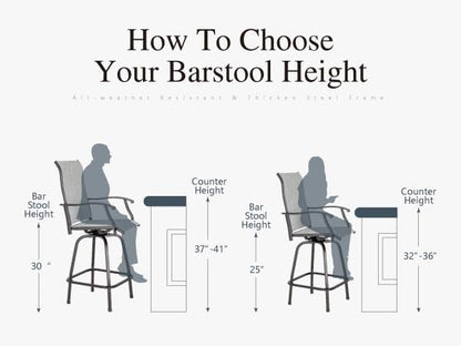 Sophia & William Swivel Bar Stools Set of 2, Bar Height Chairs, Outdoor Bar Chairs, High Top Patio Chairs, Supports 300 lbs (Grey Fabric)