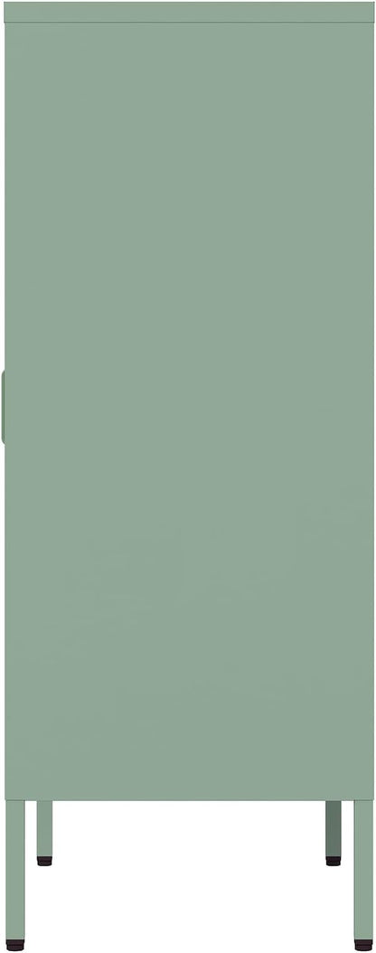 Manhattan Comfort Naomi Modern Metal Accent Cabinet, Minimalist Storage Cabinet with Doors & Adjustable Shelves, Vented Doors, Sturdy Steel Build, Versatile & Multi-Purpose Home Furniture, Green