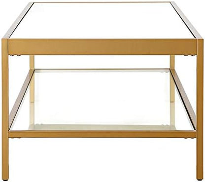 Henn&Hart 54" Wide Rectangular Coffee Table in Brass, Modern coffee tables for living room, studio apartment essentials