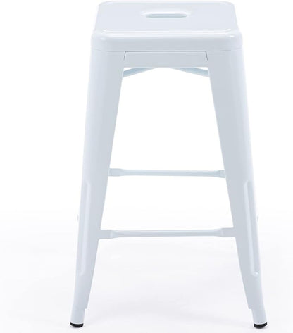 Vogue Furniture Direct 24" High Bar Stools Backless White Metal Barstools Indoor-Outdoor Counter Height Stools with Square Seat, Set of 2 - VF1571004