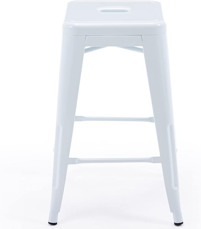 Vogue Furniture Direct 24" Bar Stools White Backless Metal Barstools Indoor-Outdoor Counter Height Stools with Square Seat, Set of 4 - VF1571004-4