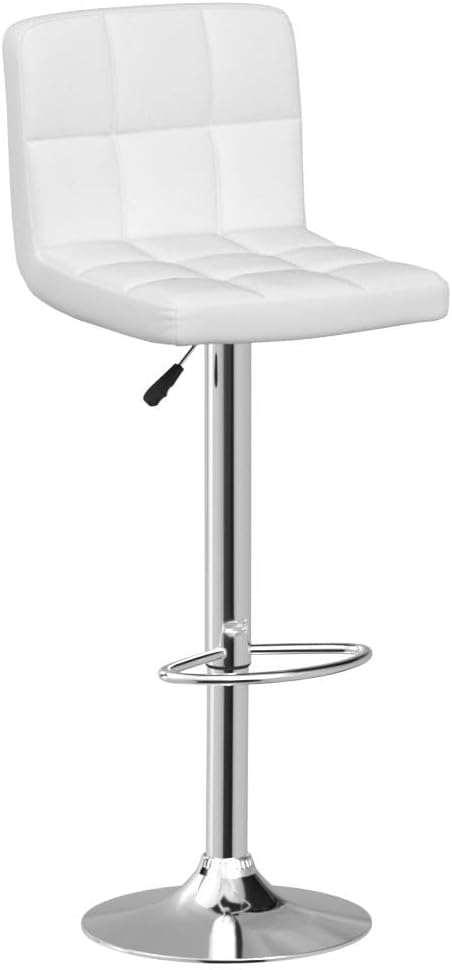 COSTWAY Bar Stools Set of 2, Modern Swivel Adjustable Height PU Leather Barstools with Back, Square Armless Counter Height 2-Pack Bar Chair for Kitchen Island Dining Living Bistro Pub Counter, White