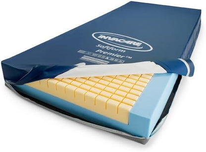 Invacare Premier Hospital Bed Mattress, Foam, Fluid-Resistant Cover Flexes in Right Places to Relieve Body Pressure, Firm Mid-Section & Soft Head/Feet Section, Enhanced Side Support for Safe Transfers