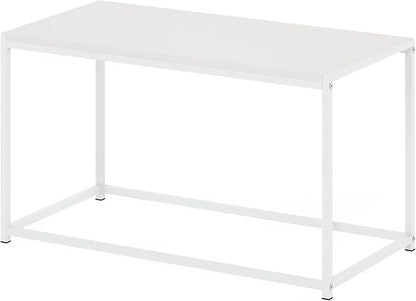 Furinno CAMNUS Coffee Table, Metal Frame Modern Coffee Table, Rectangular Side Table, Toolless Assembly, for Living Room, Bedroom, Home Office, Solid White