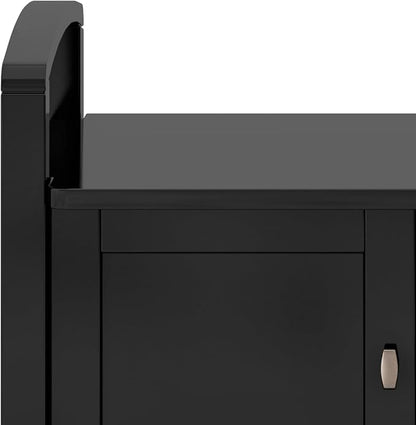 SIMPLIHOME Warm Shaker Entryway Storage Bench - 44 inch Wide Solid Wood Storage Seat in Black, Transitional Bench Seat for Mudroon or Living Room with Lift-Up Lid and Shaker-Style Panels