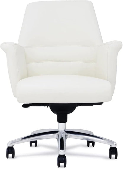ZURI Geffen Genuine Leather Aluminum Base Low Back Executive Chair - White