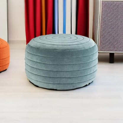 SIMPLIHOME Vivienne Boho Round Pouf in Turquoise Velvet Fabric for the Living Room, Bedroom and Kids Room