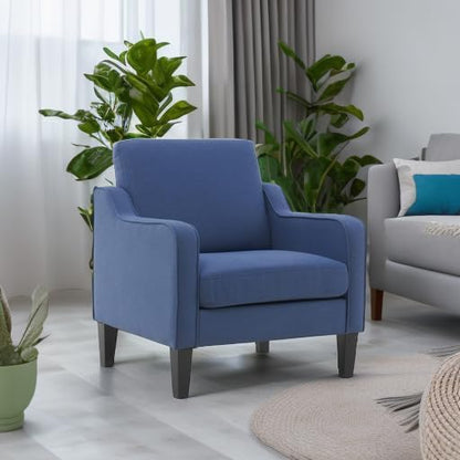VINGLI Mid century Modern Accent Chair,Navy Blue Fabric Accent Chairs for Living Room Upholstered Armchair with Scooped Arms for Bedroom,Apartment,Studio,Office,Waiting Room