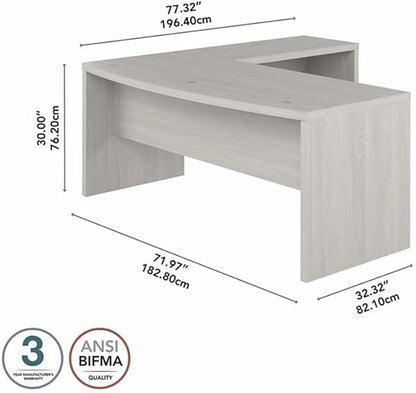 Bush Furniture L Shape Desk with Wire Management | Echo Collection Corner Bow Front Table for Home Office with Quick-to-Assemble Hardware | 72Wx77Lx30H