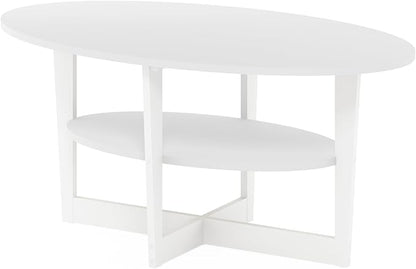 Furinno Jaya Oval Coffee Table, 35.43 (W) x 16.49 (H) x 19.69 (D) inches, White