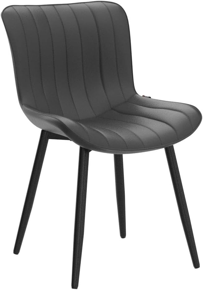 YOUNUOKE Black Dining Chairs Set of 2, Faux Leather Upholstered Kitchen & Dining Room Chairs with Back, Mid Century Modern Minimalist Accent Chair Armless for Guest Reception Waiting Living Room