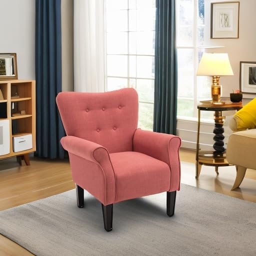 BELLEZE Modern Accent Chair, High Back Armchair, Upholstered Wingback Side Chair, Padded Single Sofa with Wooden Legs for Living Room, Bedroom - Brick