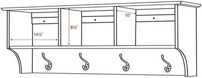 Prepac 48" Contemporary Wall Mounted Coat Rack, Coat Hooks Wall Mount with 3 Shelves, Ideal for Hallway or Entryway Storage Solution, 11.5"D x 48"W x 14.25"H, White