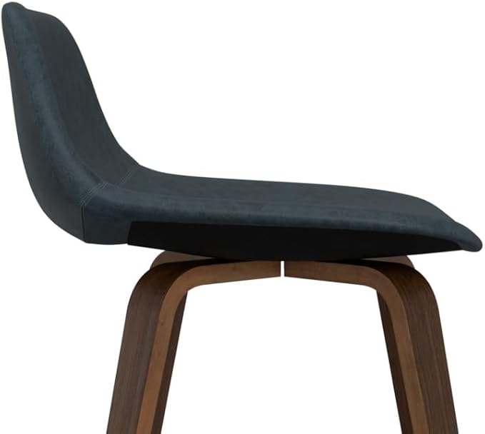 SIMPLIHOME Randolph Counter Stools (Set of 2) - 28 Inch Seat Height Upholstered Bentwood Kitchen Seats in Distressed Blue Vegan Faux Leather, Mid Century Seating with Curved Backrest and Footrest