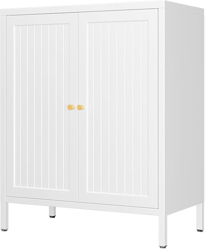 White Cabinet, 2 Door Locker Cabinets with Adjustable Shelves, Side Table Storage with Doors,Bathroom Furniture for Small Spaces,Home,Office,Kitchen,Dining Room
