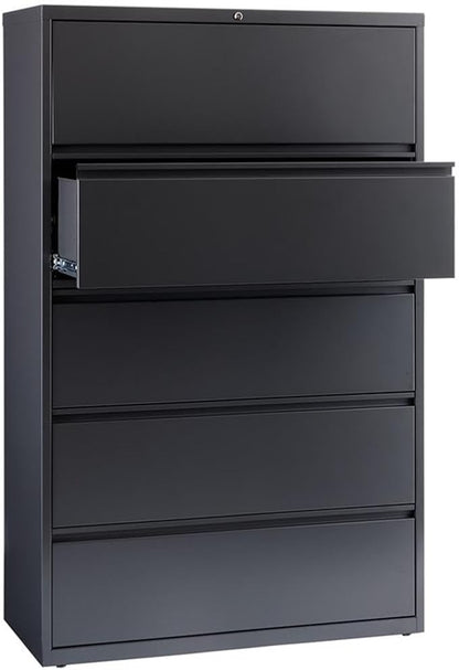Pemberly Row 42-in Wide Metal 5 Drawer Lateral Filing Cabinet Charcoal
