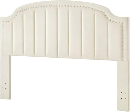 24KF Velvet Fabric Upholstered King/California King Headboard with Nail Trims, Modern Vertical Channel Design with Curved King Headboard, 6052-K-Cream