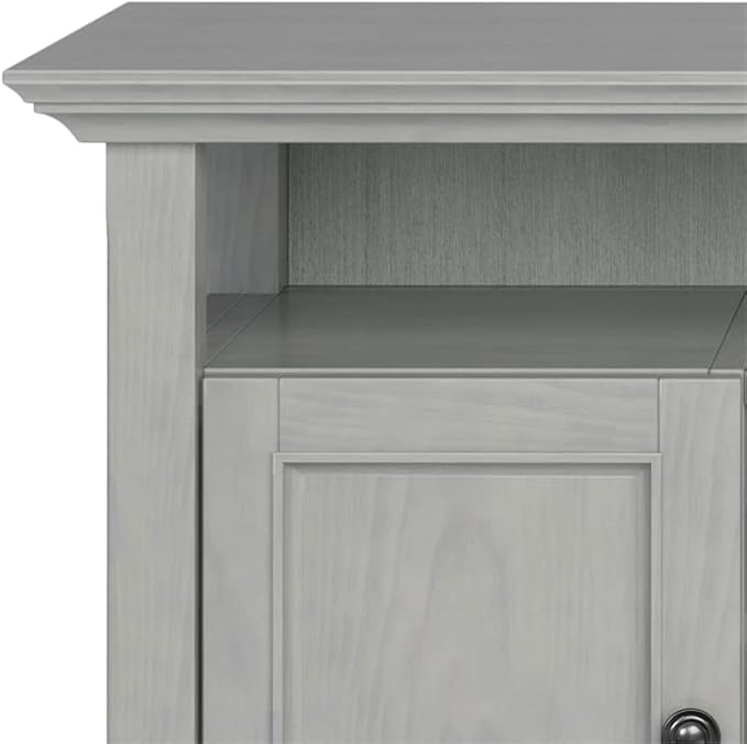 SIMPLIHOME Amherst 54-inch Wide Solid Wood TV Stand in Fog Grey, Transitional-Style Media Console for Living Room with Adjustable Shelves and Cable Management