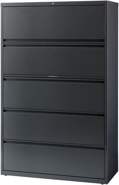 Pemberly Row 42-in Wide Metal 5 Drawer Lateral Filing Cabinet Charcoal