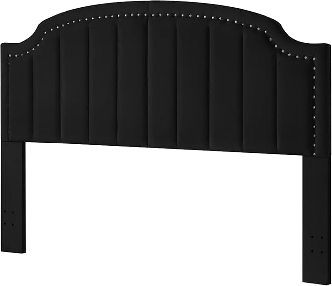 24KF Velvet Fabric Upholstered King/California King Headboard with Nail Trims, Modern Vertical Channel Design with Curved King Headboard, 6052-K-Black