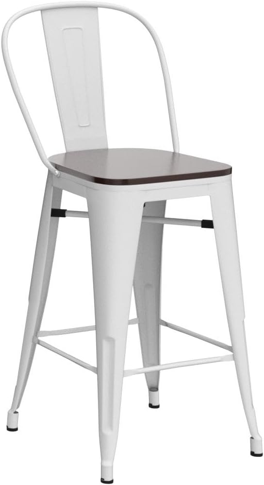 Aklaus Swivel Metal Bar Stools Set of 4 Counter Height Stools Counter Bar Stools with Back Swivel Metal Bar Chairs Wooded Seat 30 Inch White Cream barstools