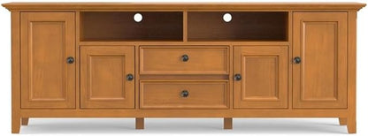 SIMPLIHOME Amherst 72-inch Wide Solid Wood TV Stand in Light Golden Brown, Transitional-Style Media Console for Living Room with Cable Management and Adjustable Shelves, Fits 80" TVs
