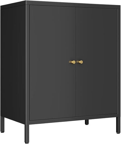 Small Storage Cabinet, Metal Cabinets with Doors and Shelves, Low Cabinet with high feet and Locker, Coffee Bar with Storage, Modern Accent Cabinets for Home,Office,Kitchen,Bathroom,Dining Room