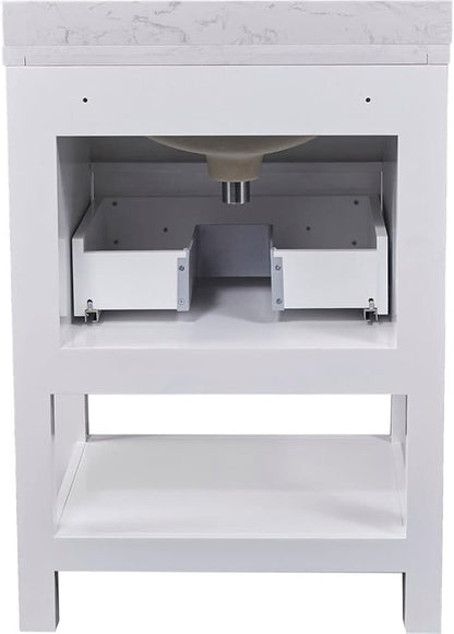 Hanover Tremont 24'' Vanity Cabinet with Sink Combo for Bathroom, Powder Room | Pre-Assembled Cabinet | 1 Drawer, Bottom Shelf | Artificial Stone Countertop | White Cabinet | HANVN0107-24-1WH