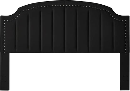 24KF Velvet Fabric Upholstered King/California King Headboard with Nail Trims, Modern Vertical Channel Design with Curved King Headboard, 6052-K-Black
