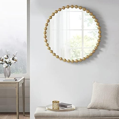 Madison Park Round Mirror, Metal Frame Circle Mirror 36 inch, Wall Art Decor Mounted Hanging for Entryway, Bathroom, hallway, Living Room, Vanity, Marlowe, Gold