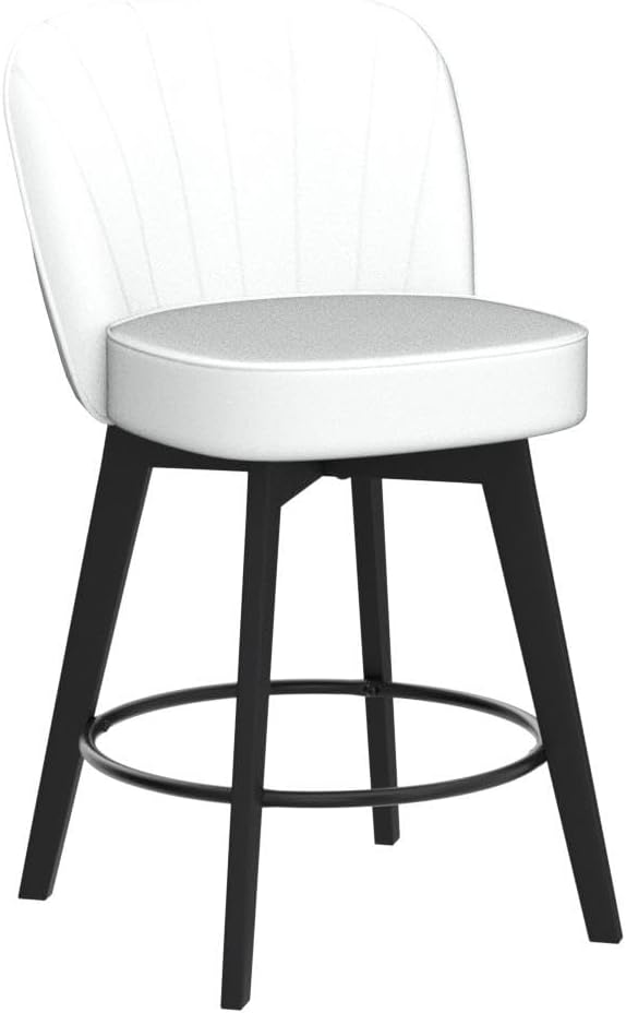 MINCETA Bar Stools Set of 2, PU Leather Barstools, 26 Inch Upholstered Counter Stools with Backrest and Footrest, Swivel Counter Height Barstools for Kitchen Island Home Bar White
