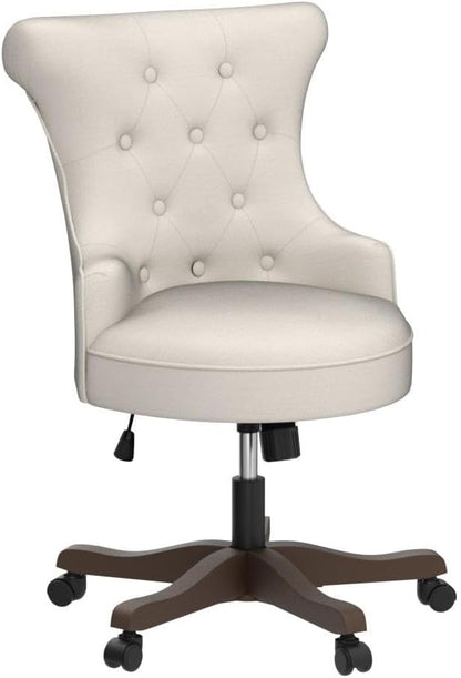 Home Office Chair Adjustable Height Swivel Chair with Wheels Linen Fabric Upholstered Computer Desk Chair with Wooden Legs Comfortable Armless Chair for Home Office Study Studio(Beige)
