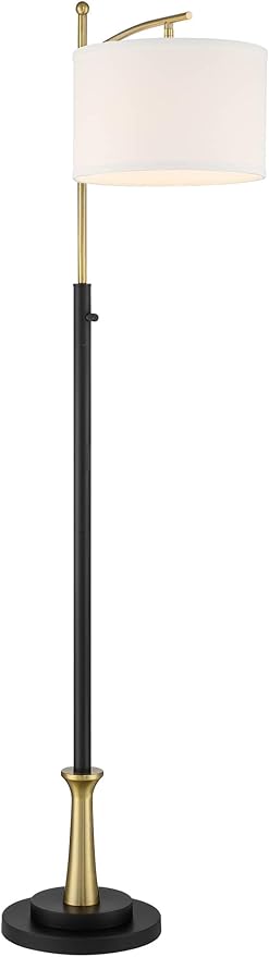 Possini Euro Design Burbank Modern 64" Tall Standing Floor Lamps Set of 2 Lights Task Downbridge Black Gold Metal Brass Finish Living Room Bedroom House Reading Office Home Decor White Shade