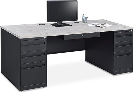nbf signature series Carbon Steel Executive Desk 72" W x 30" D Gray Wash Maple Ergonomic Computer Office Working PC Desk for Home and Office Use Stylish and Durable