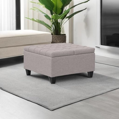 SIMPLIHOME Harrison 30 inch Wide Transitional Square Small Coffee Table Storage Ottoman in Cloud Grey , Assembled, For the Living Room and Bedroom