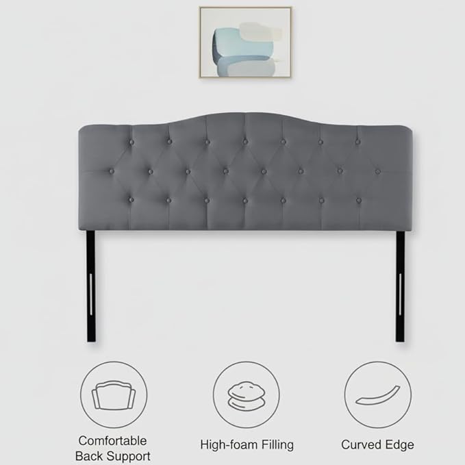Naomi Home Cassandra Queen Tufted Headboard, Upholstered in Durable Linen Fabric – Premium Foam Cushioning, Adjustable Height, Floating Wall or Bed Frame Mount, Compatible with Adjustable Beds