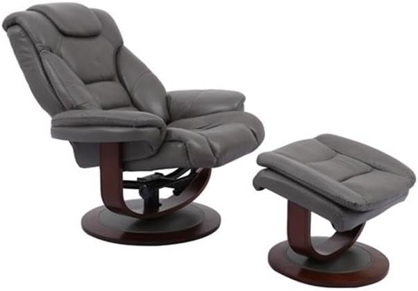 Pemberly Row Leather Swivel Recliner with Ottoman in Gray, Manual Recliner Chair for Living Room Comfort