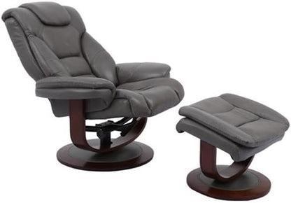 Pemberly Row Leather Swivel Recliner with Ottoman in Gray, Manual Recliner Chair for Living Room Comfort