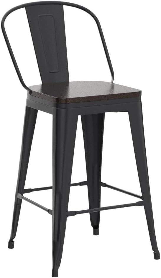 Aklaus Swivel Metal Bar Stools with Backs Counter Stools Set of 4 Counter Height Stools High Back Bar Chairs 24 Inch Barstools Farmhouse Matte Black