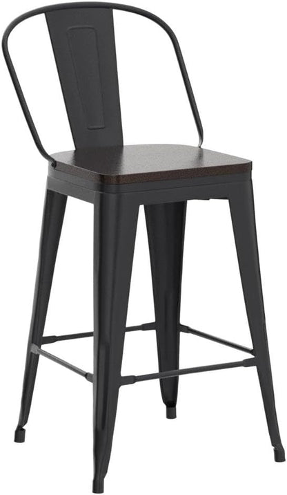 Aklaus Swivel Metal Bar Stools with Backs Counter Stools Set of 4 Counter Height Stools High Back Bar Chairs 24 Inch Barstools Farmhouse Matte Black