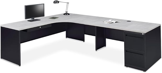 NBF Carbon L Shaped Executive Office Desk - Durable Laminate Computer Desk with 2 Drawers Pedestal - Modern Desk with Storage and File Cabinet - 72" W x 96" D Office Work Desk (Oak)